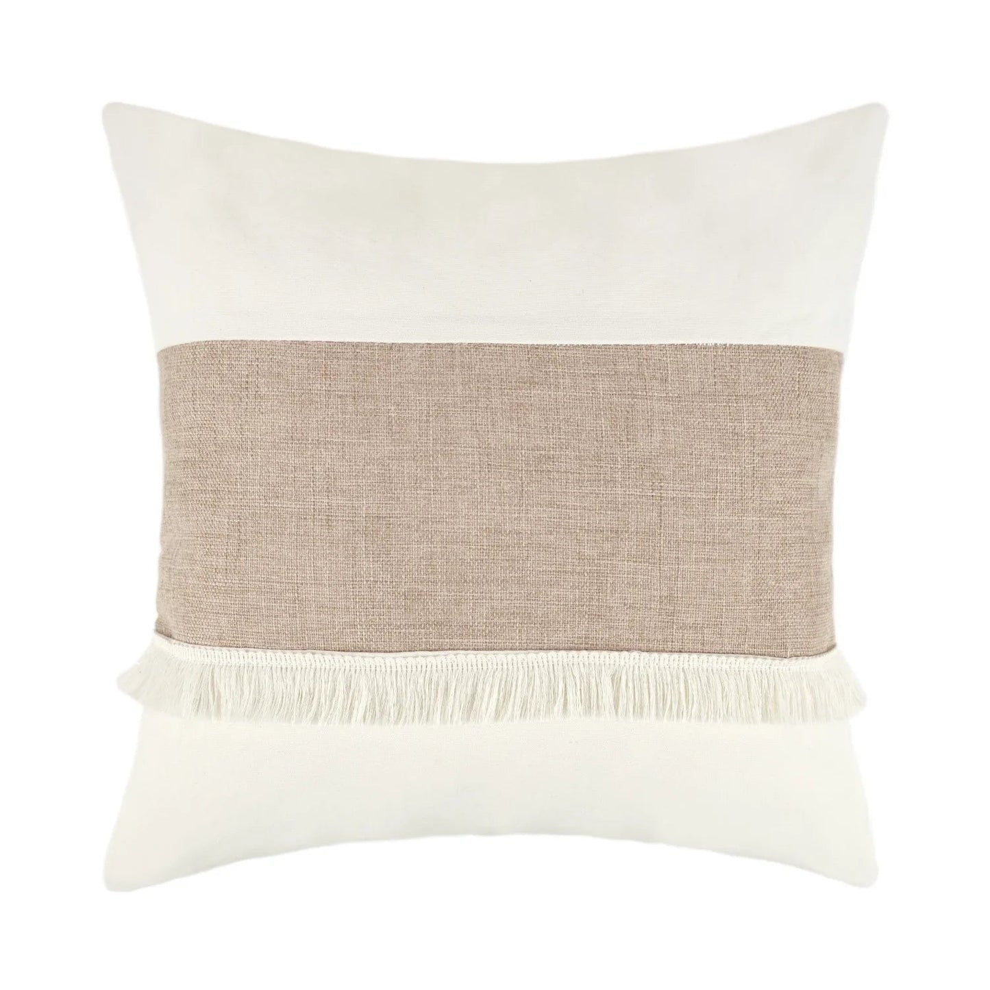 Coussin Boho - Housse de coussin géométrique beige avec franges