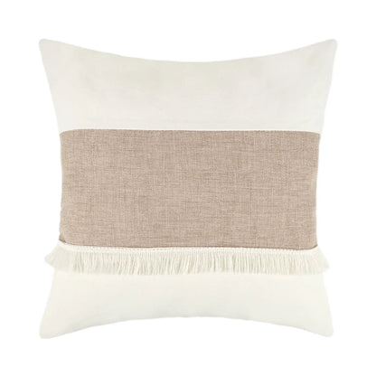 Coussin Boho - Housse de coussin géométrique beige avec franges