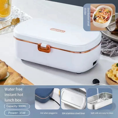 Bento à lunch box électrique portatif en acier inoxydable - Chauffage sans eau, capacité de 900ml, idéal pour le bureau et les voyages