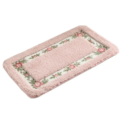 Tapis de salle de bain de style maison de campagne avec motif de rose - Tapis rectangulaire moelleux antidérapant et absorbant l'eau pour portes et sols