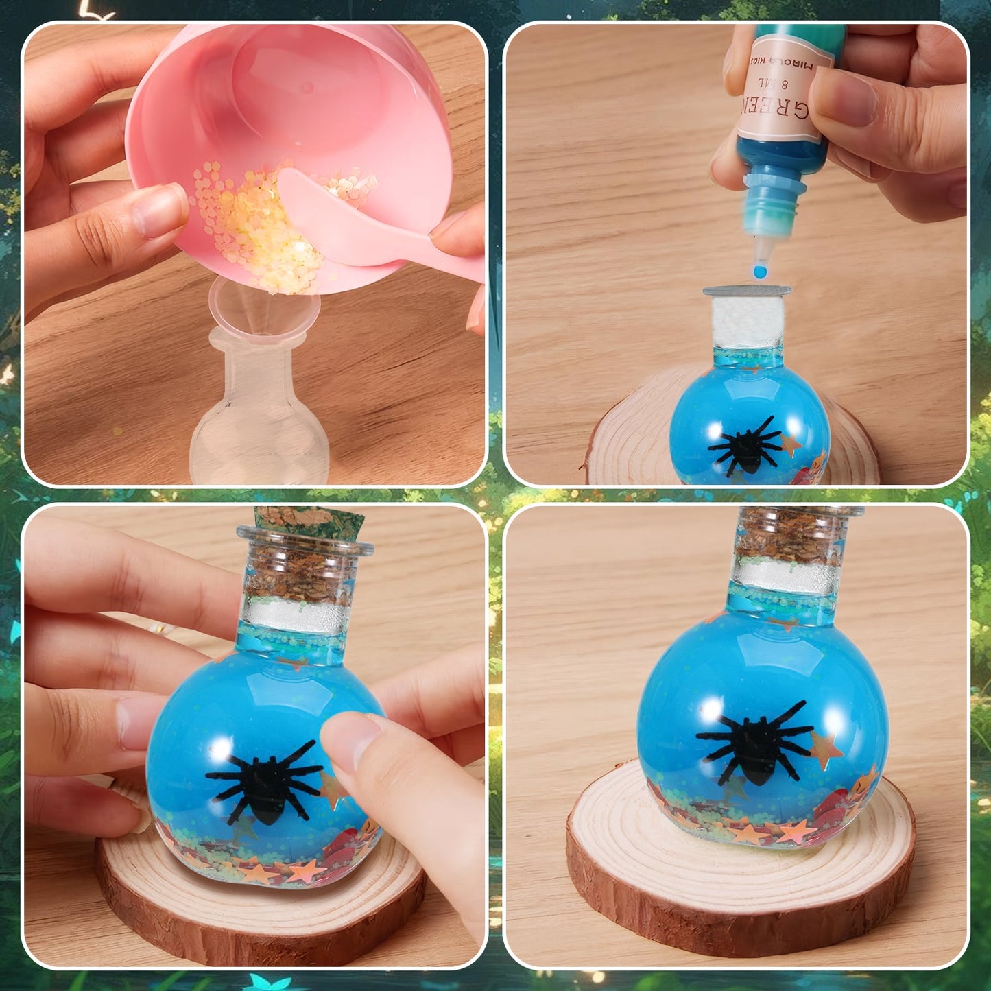 Kit de potions magiques DIY enchanteur pour enfants - 24 bouteilles, livre de sorts et accessoires magiques pour s'amuser à Halloween et Noël