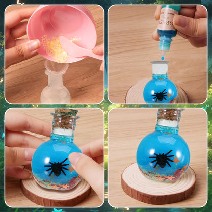 Kit de potions magiques DIY enchanteur pour enfants - 24 bouteilles, livre de sorts et accessoires magiques pour s'amuser à Halloween et Noël