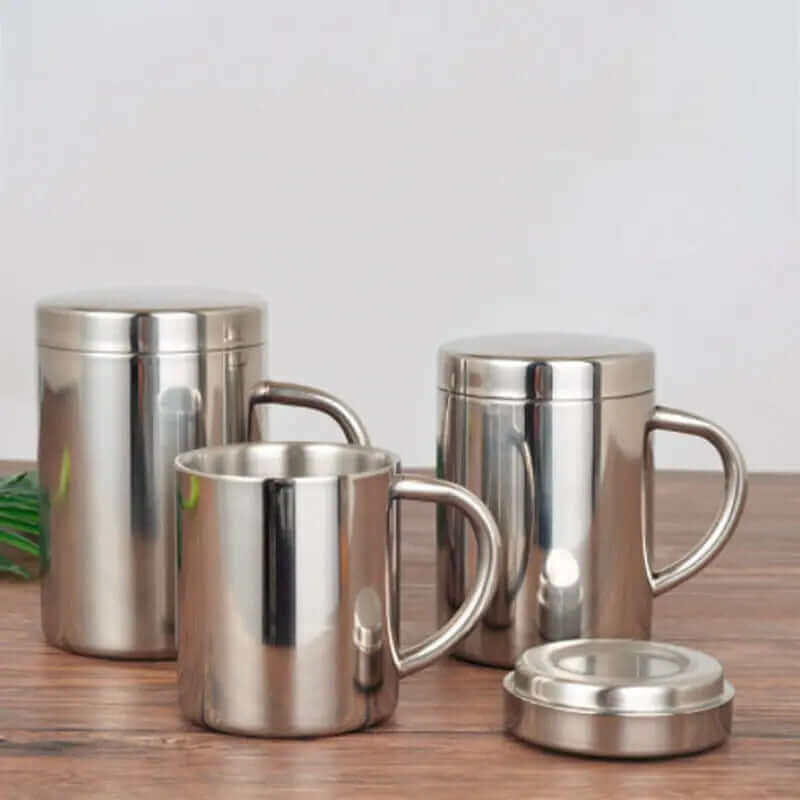 Ensemble de 2 tasses à café en acier avec couvercle