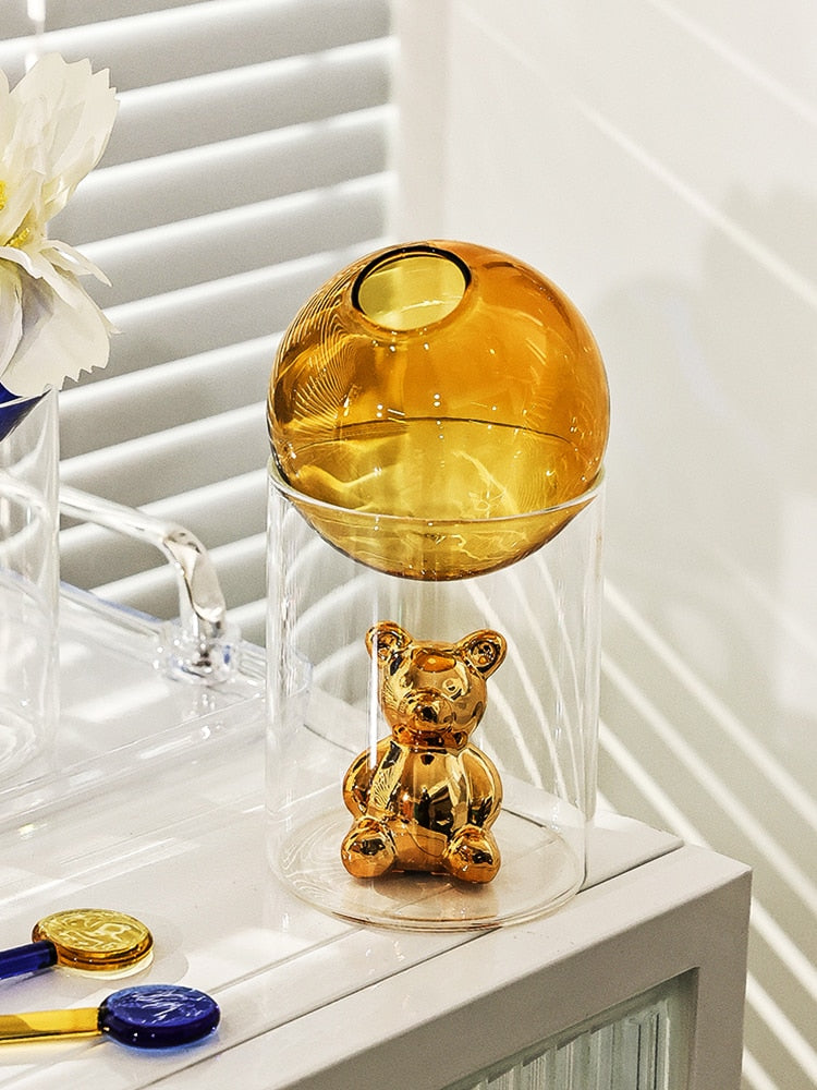 Floroux Glass Vase | Galactic Design | Decorative Vase | Bear-Shaped Glass Vase for Flowers and Decoration