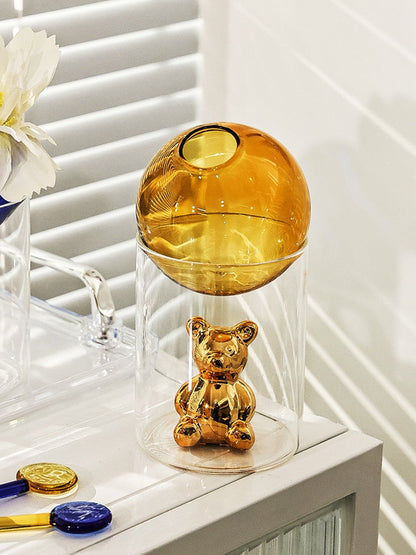 Floroux Glass Vase | Galactic Design | Decorative Vase | Bear-Shaped Glass Vase for Flowers and Decoration