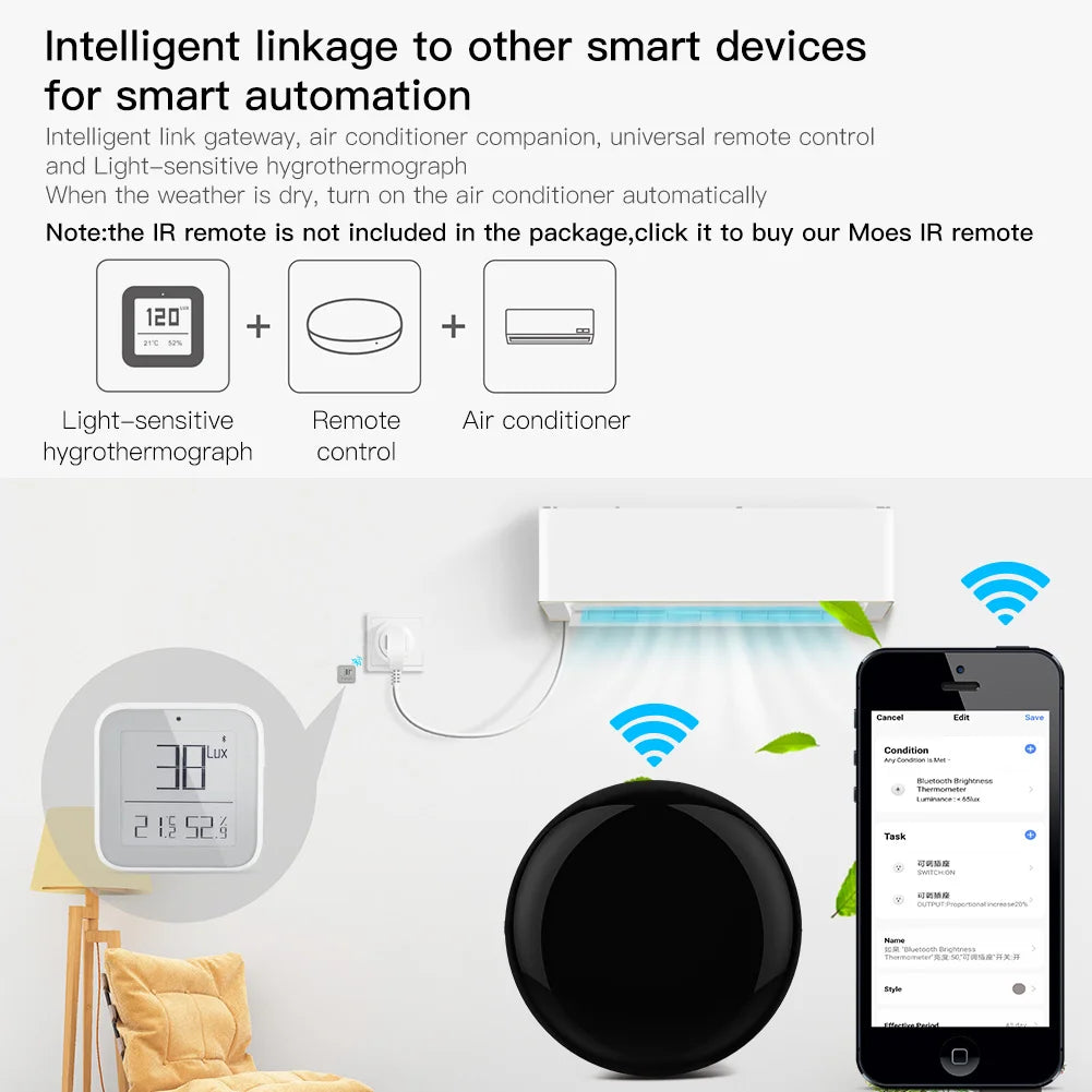 Capteur de luminosité, de température et d'humidité Tuya ZigBee Smart Bluetooth Mesh - Contrôle WiFi via les applications SmartLife Google Alexa