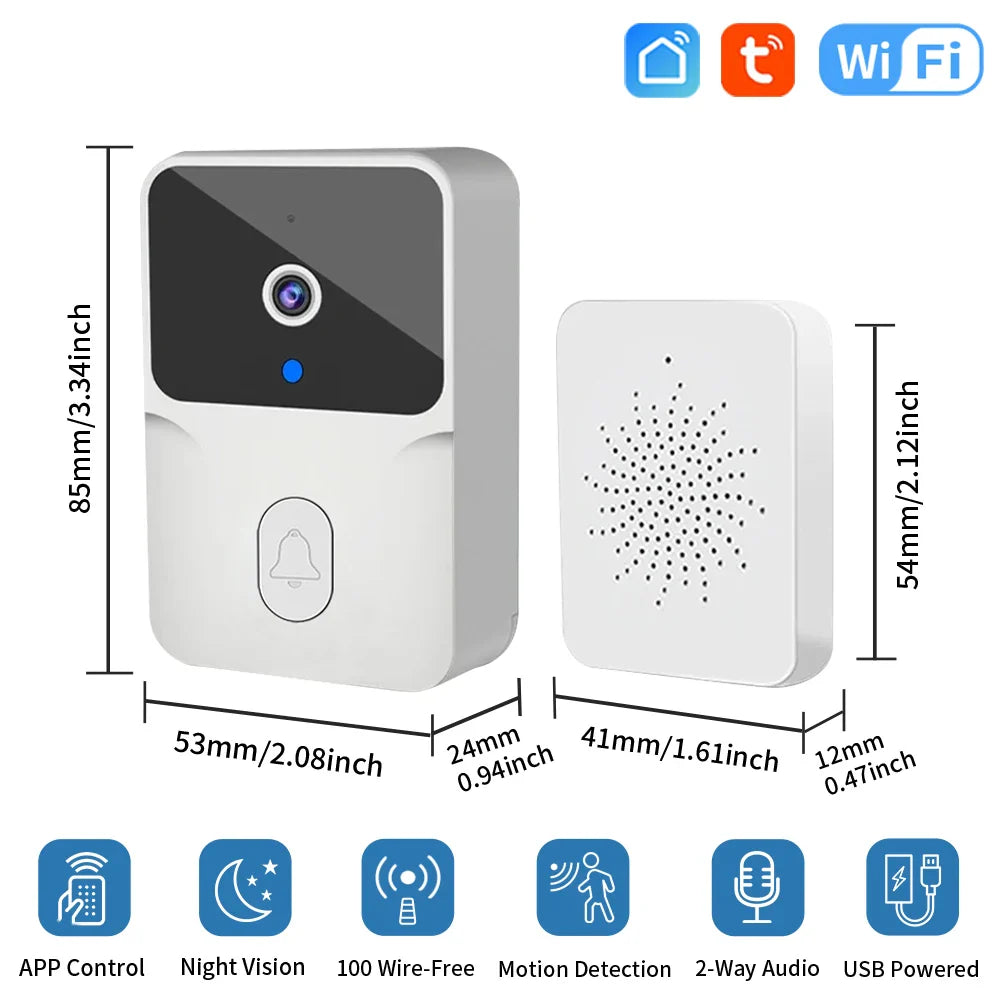 Belle caméra de porte vidéo sans fil Tuya HD - Détection de mouvement PIR WiFi et alarme contrôlée via les applications SmartLife Google Alexa