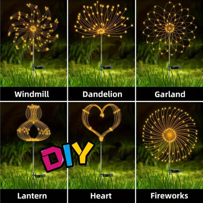 Lumières de Noël Colorées en Feu d'Artifice Solaire - 8 Modes Décor Étanche pour Jardins pour Fêtes en Extérieur, Terrasses et Allées - Design en Fil de Cuivre Flexible
