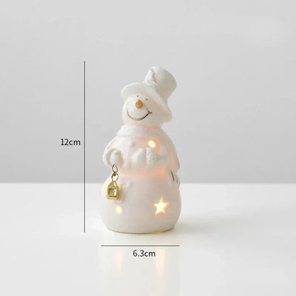 Bonhomme de neige en céramique lumineux – Figurine décorative festive pour des soirées d'hiver chaleureuses