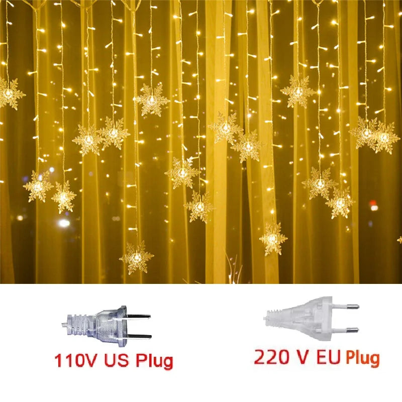 Guirlande lumineuse LED en forme de flocon de neige étanche - Rideau féerique clignotant pour fêtes de fin d'année, mariages et décorations extérieures 3,2 m (125,9 pouces)