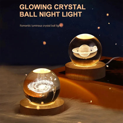 GALAXIE Éblouissante - Lampe à Crystal 3D avec Projections Planétaires - Éclairage USB Ambiance Cozy
