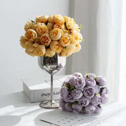 Bouquet de fleurs avec 20 roses et pivoines artificielles