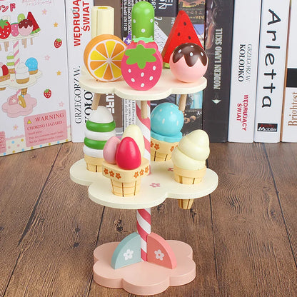 Support de jeu en bois pour glace pour enfants - Jouet éducatif pour un jeu de rôle imaginatif et des activités en famille