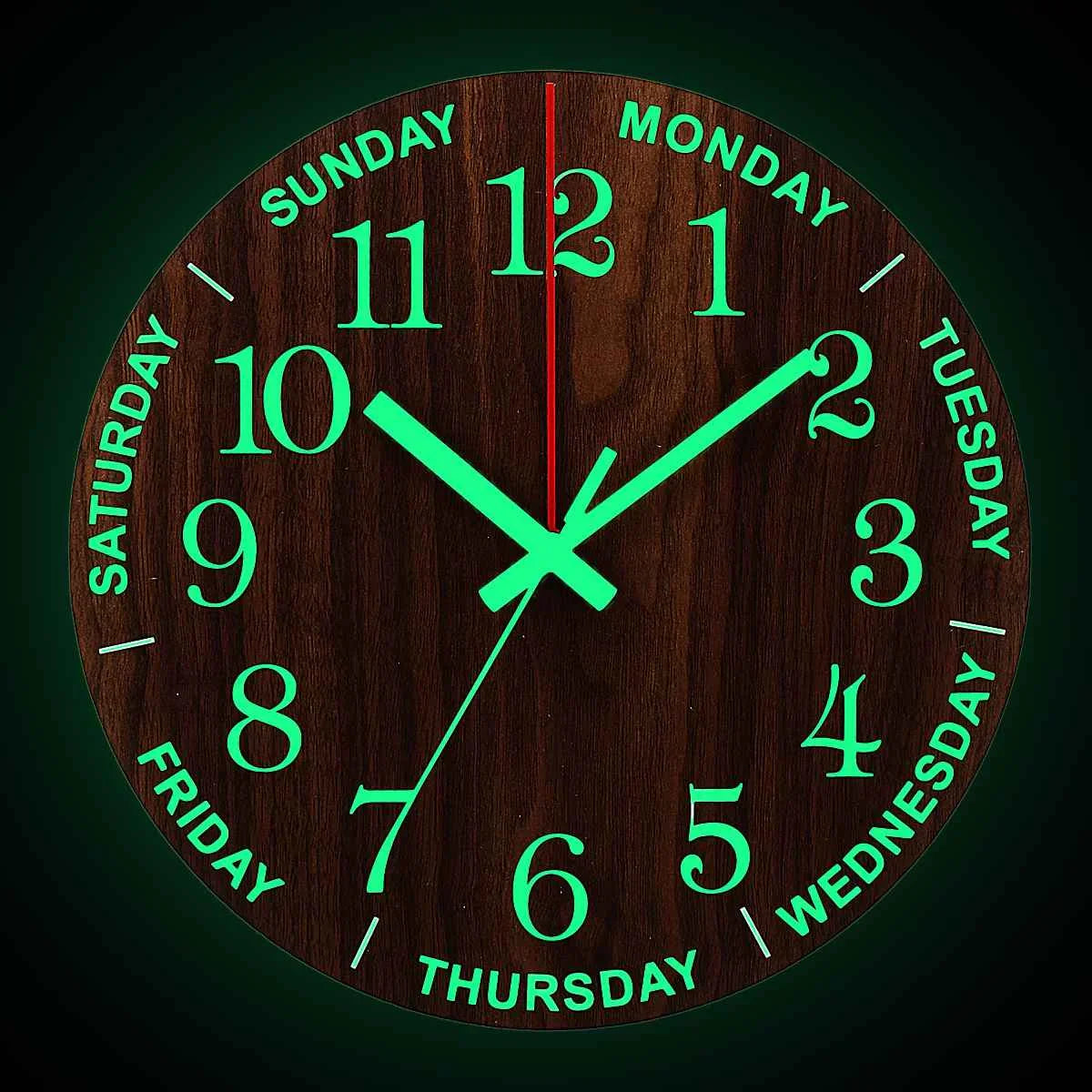 GlowClock – Luxe Horloge Mural en Bois avec Éclairage Nocturne