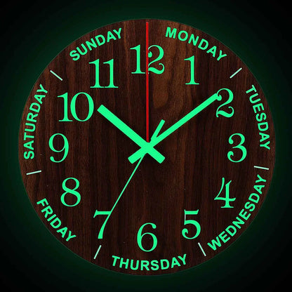 GlowClock – Luxe Horloge Mural en Bois avec Éclairage Nocturne