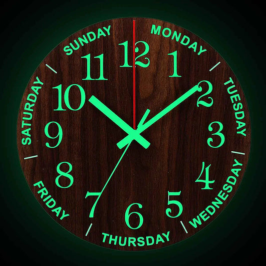GlowClock – Luxe Horloge Mural en Bois avec Éclairage Nocturne