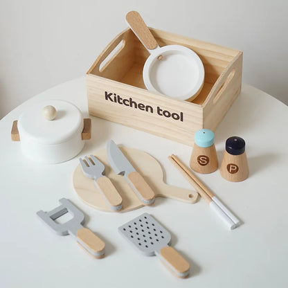Ensemble de jeu de cuisine en bois pour enfants avec accessoires alimentaires à découper - Fruits, Légumes et jouets de boulangerie