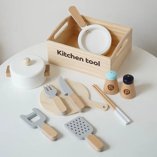 Ensemble de jeu de cuisine en bois pour enfants avec accessoires alimentaires à découper - Fruits, Légumes et jouets de boulangerie