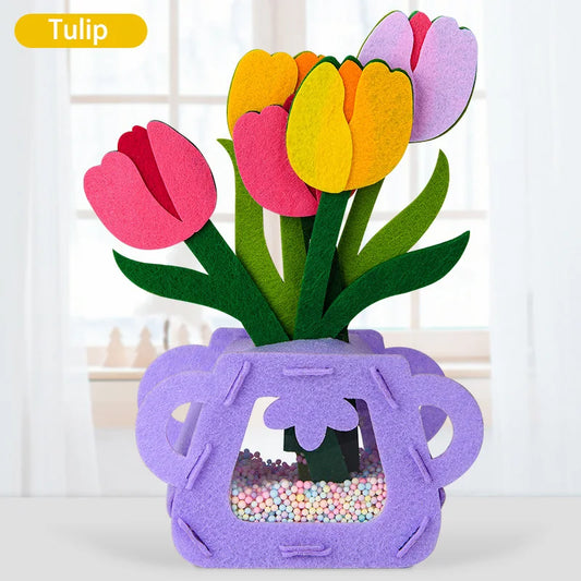 Ensemble de bricolage de fleurs Montessori fait main - Jouets colorés de pot de fleurs DIY pour enfants, cadeau créatif d'apprentissage précoce