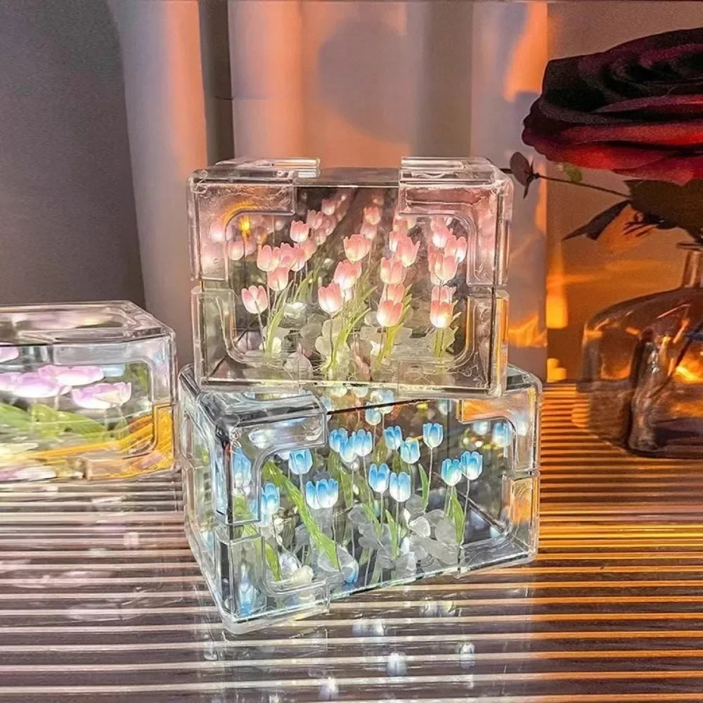 Tulifée - Lampe Cube Miroir Tulipe DIY, Veilleuse 3D Créative