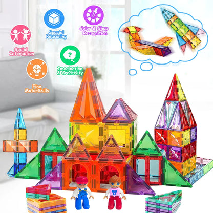 Ensemble de blocs de construction magnétiques - Tuiles magnétiques DIY éducatives pour enfants, jouet de construction inspiré de Montessori, cadeau parfait pour le jeu créatif