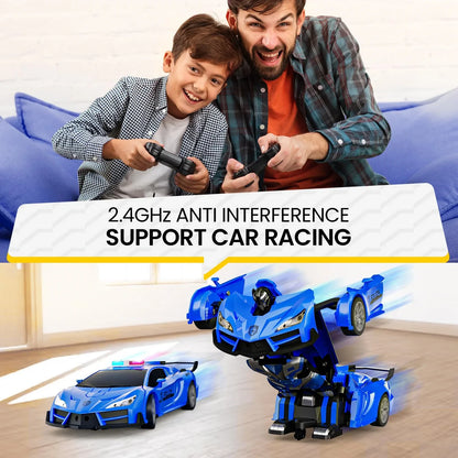 Voiture de police robot télécommandée à contrôle gestuel avec lumières LED - Jouet amusant pour enfants, transformation 2,4 GHz