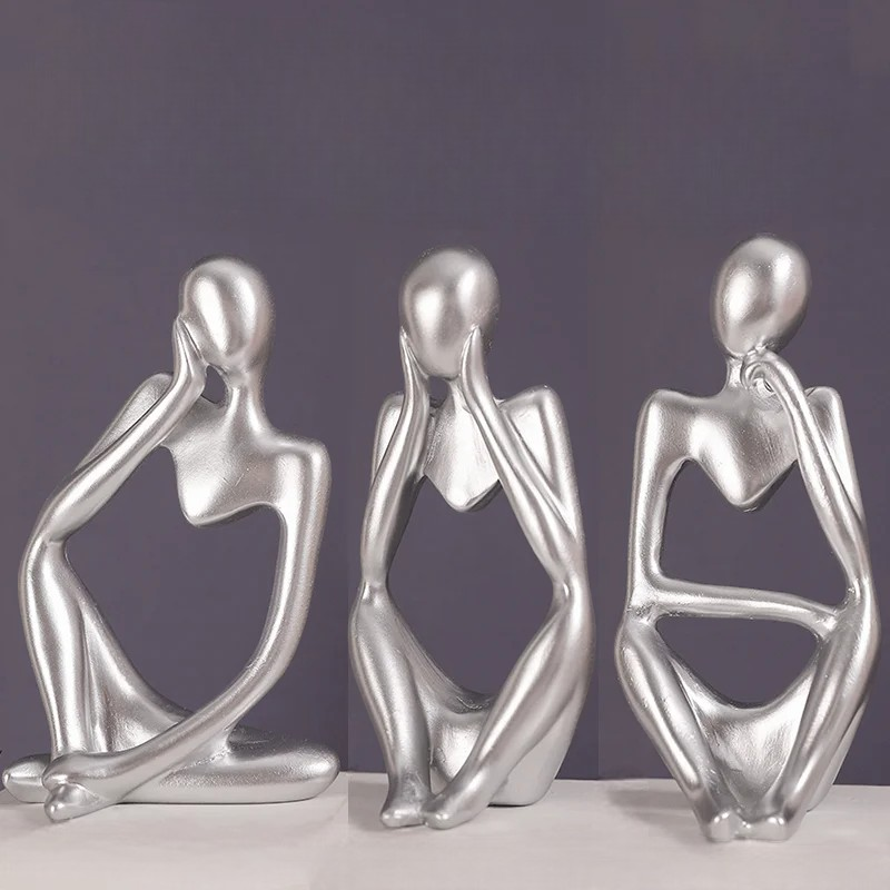 Ensemble de sculptures nordiques modernes 'Le Penseur' comme décoration élégante pour le salon et le bureau