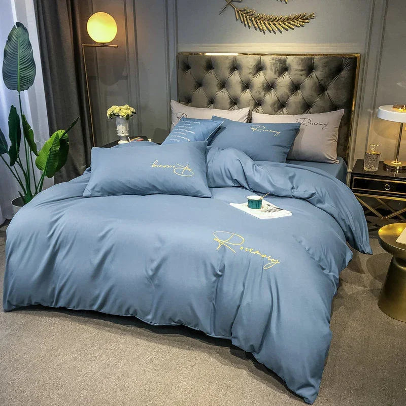 EmbroiLux Bedding - Housse de couette luxe élégante avec design brodé