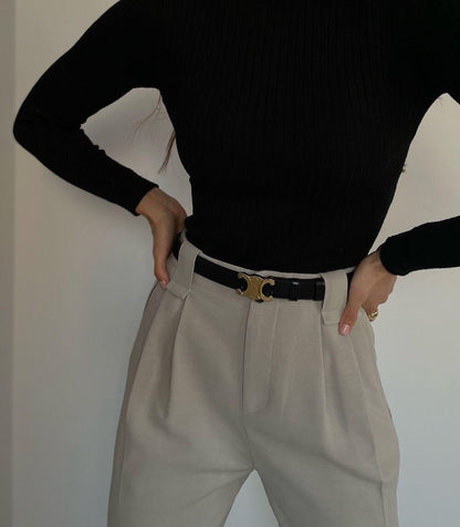 EleganceBelt - Ceinture en Cuir de Luxe avec Détails Dorés