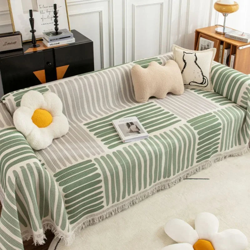 Floroux - Housse de canapé avec bord à franges