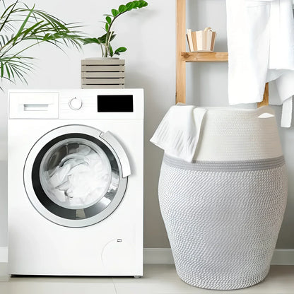 Panier à linge tissé bicolore élégant - Panier à vêtements de designer