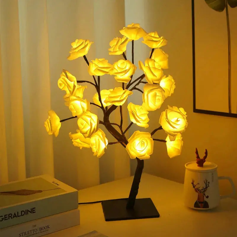 FleurLumière - Lampe de Table Éclairante en Forme de Rose