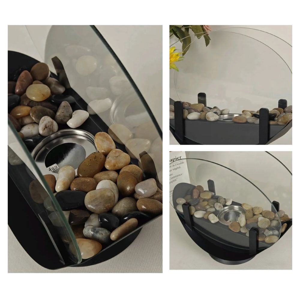 Floroux - Cheminée de table ovale noire portable en métal