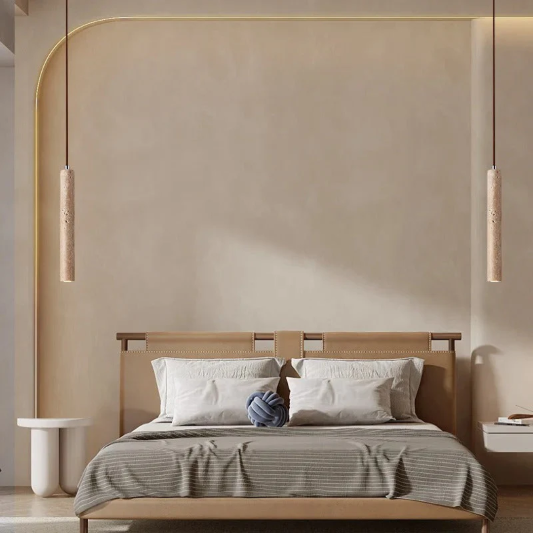 Chandelier LED de style Wabi-Sabi en travertin minimaliste - LumoLine