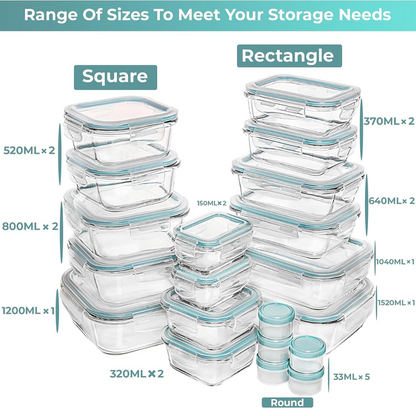 GlassSafe - Set de 35 bocaux de stockage hermétiques