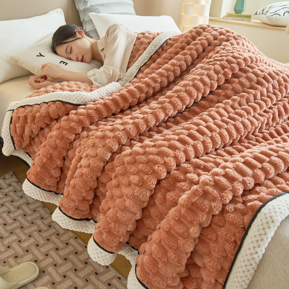 Floroux - Couverture en flanelle douce couleur corail