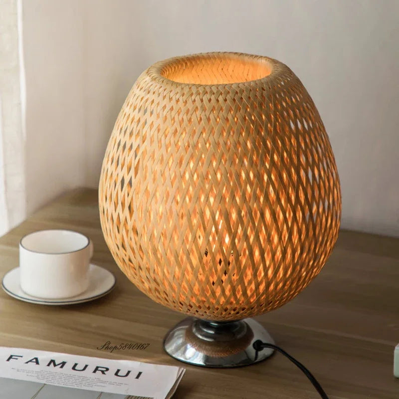Floroux - Lampe de table en bambou vintage pour un chez-soi confortable