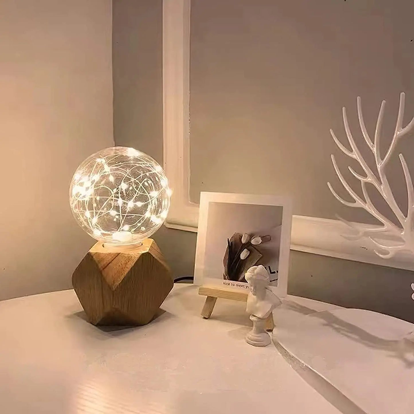 Floroux - Lampe de décoration en bois rétro