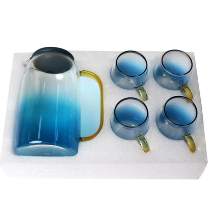 Ensemble de carafes en verre bleu ombragé
