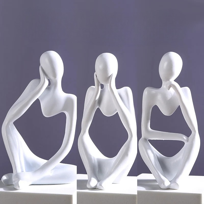 Ensemble de sculptures nordiques modernes 'Le Penseur' comme décoration élégante pour le salon et le bureau