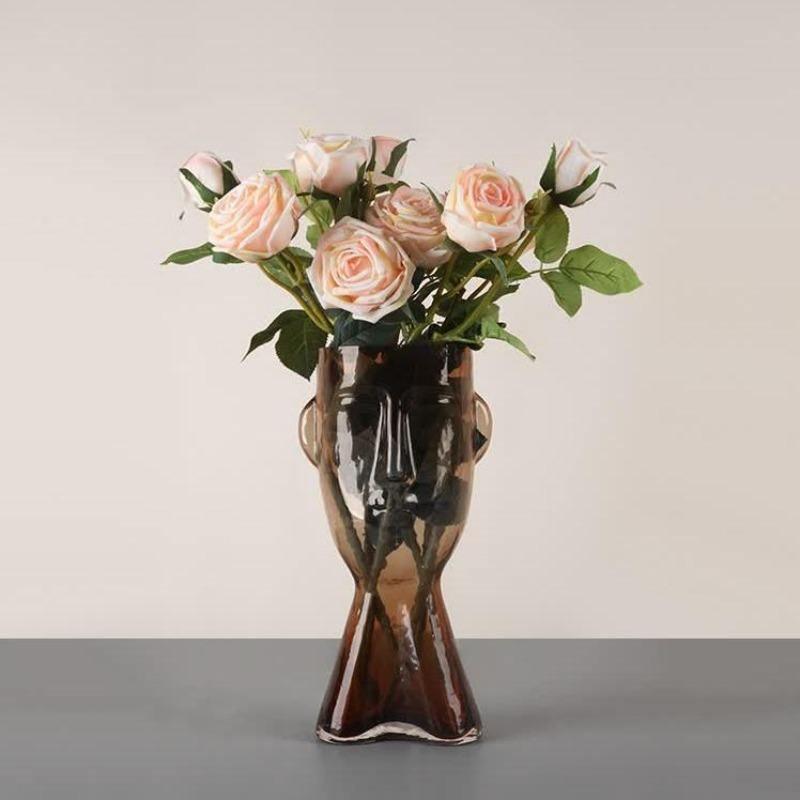 Floroux glass vase with face pattern | Handmade | Artistic design | Home decoration