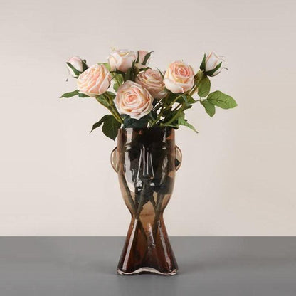 Floroux glass vase with face pattern | Handmade | Artistic design | Home decoration