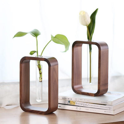 Floroux Vase de plantation en bois et verre | Conteneur de culture élégant | Parfait pour les amateurs de plantes et la décoration