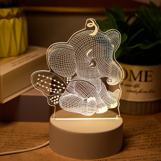 AngelElephant Lampe - Lampe de table 3D LED avec connexion USB