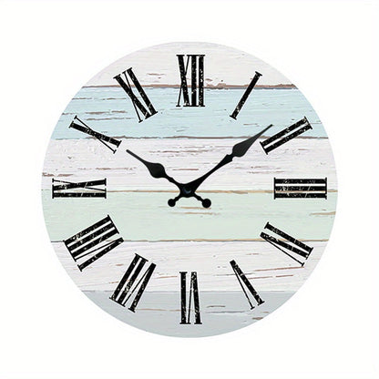 Floroux Horloge murale - Horloge ronde silencieuse, Thème bleu pour l'extérieur et l'intérieur