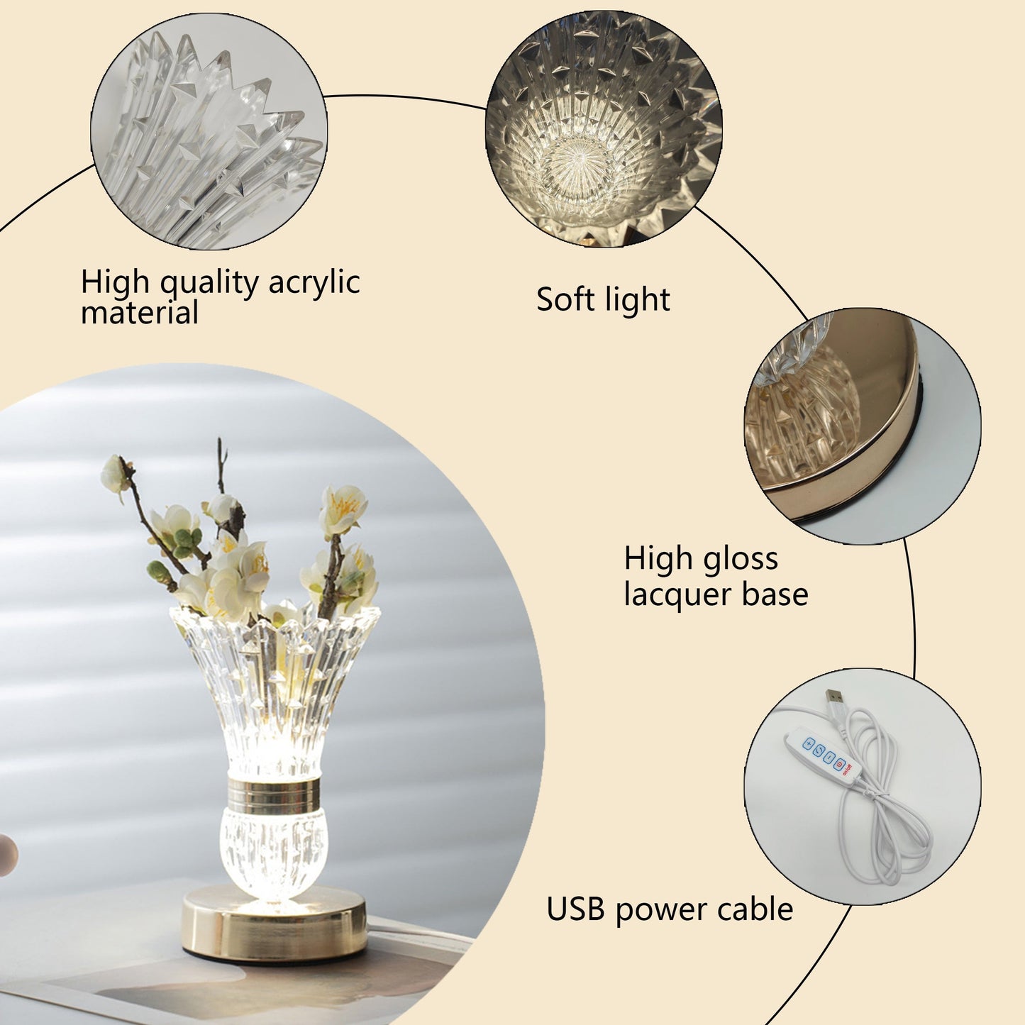 CrystalGlow Lampe – Lampe de Table LED de Luxe en Cristal