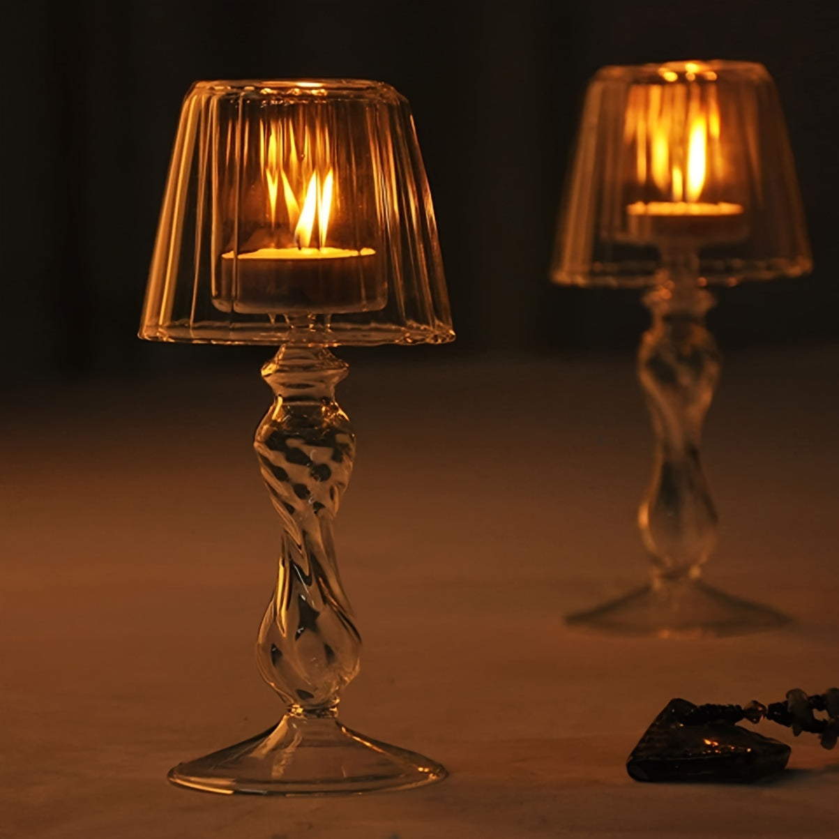 CrystalGlow – Luxe Lampe de Table en Verre & Bougeoir