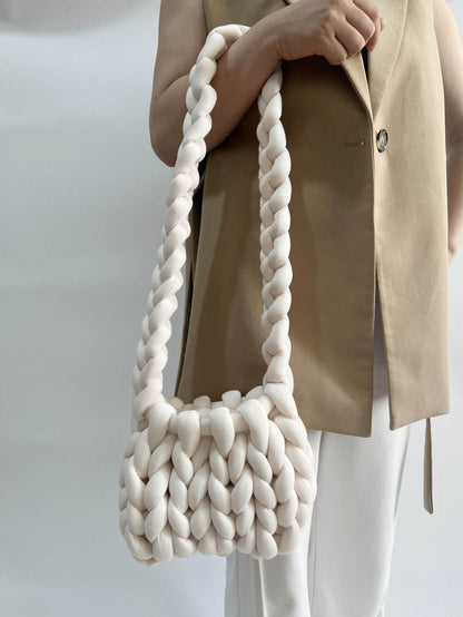 Diy Sac à main Chunky, Sac à main en coton tissé épais, Sac seau en laine grossière tricoté à la main