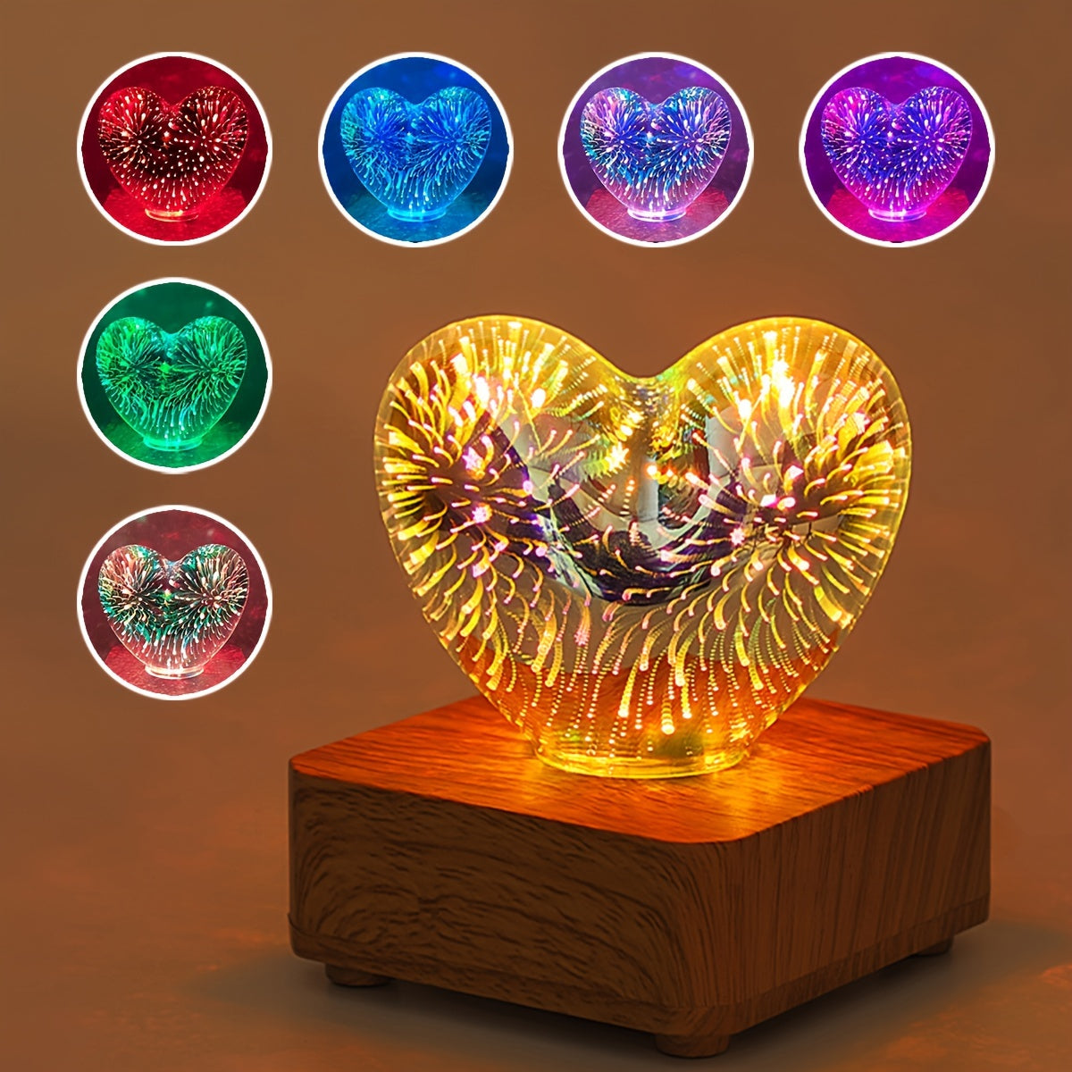 FireworkLight - Lampe en cœur LED 3D pour éclairage d'ambiance romantique