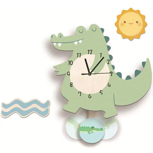 Floroux Aventure - Horloge murale colorée pour enfants avec motifs d'animaux